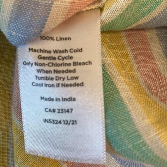 Talbots Linen crew split neck sleeveless pink blue green rainbow stripe tank P - Picture 7 of 7